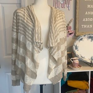 Striped Ruffled Cardigan Tan and Ivory
